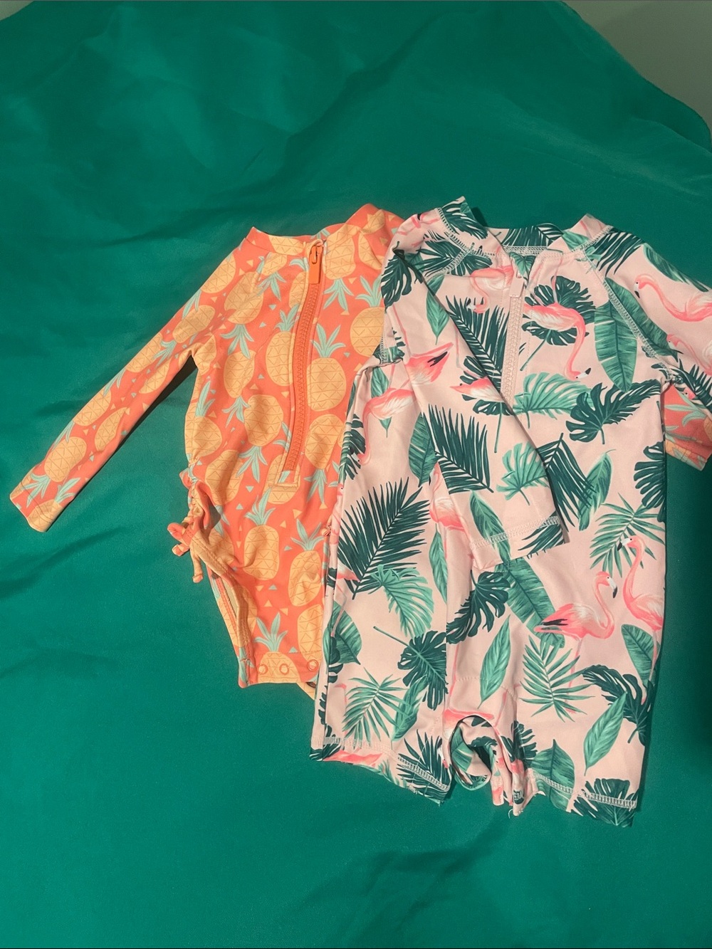 Carter's Pink Flamingo & Orange Pineapple Long-Sleeve Rashguard Swimsuits